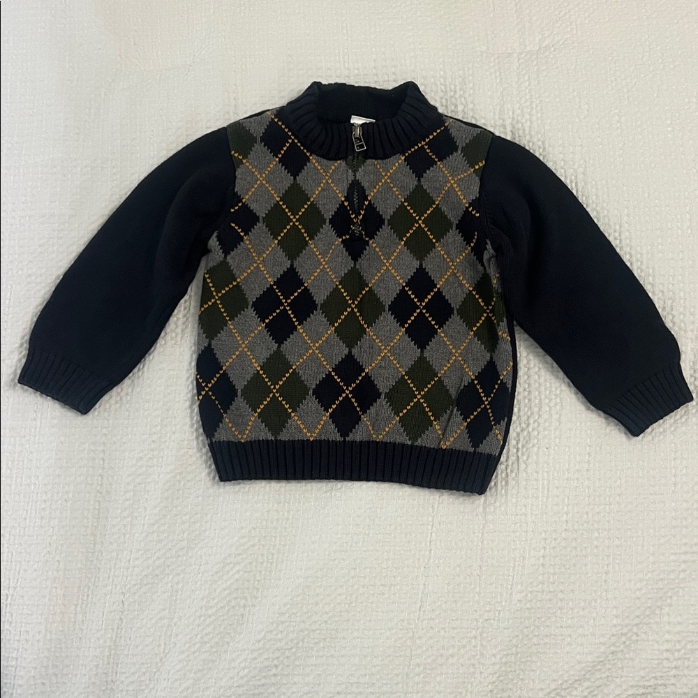 Gymboree Toddler Boys Argyle Crewneck Sweater 1/4 Zip Size 3T